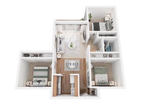 Floor plan for 3 beds, 1 bath, 750 sqft